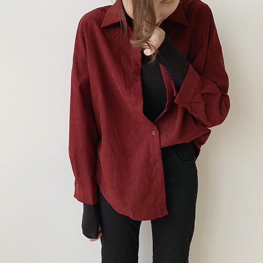 Áo sơ mi nữ SUXI dài tay cổ bẻ dáng rộng thanh lịch