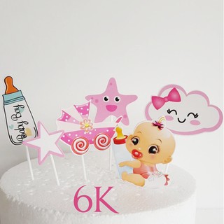 2 set thẻ em bé gái trang trí bánh kem