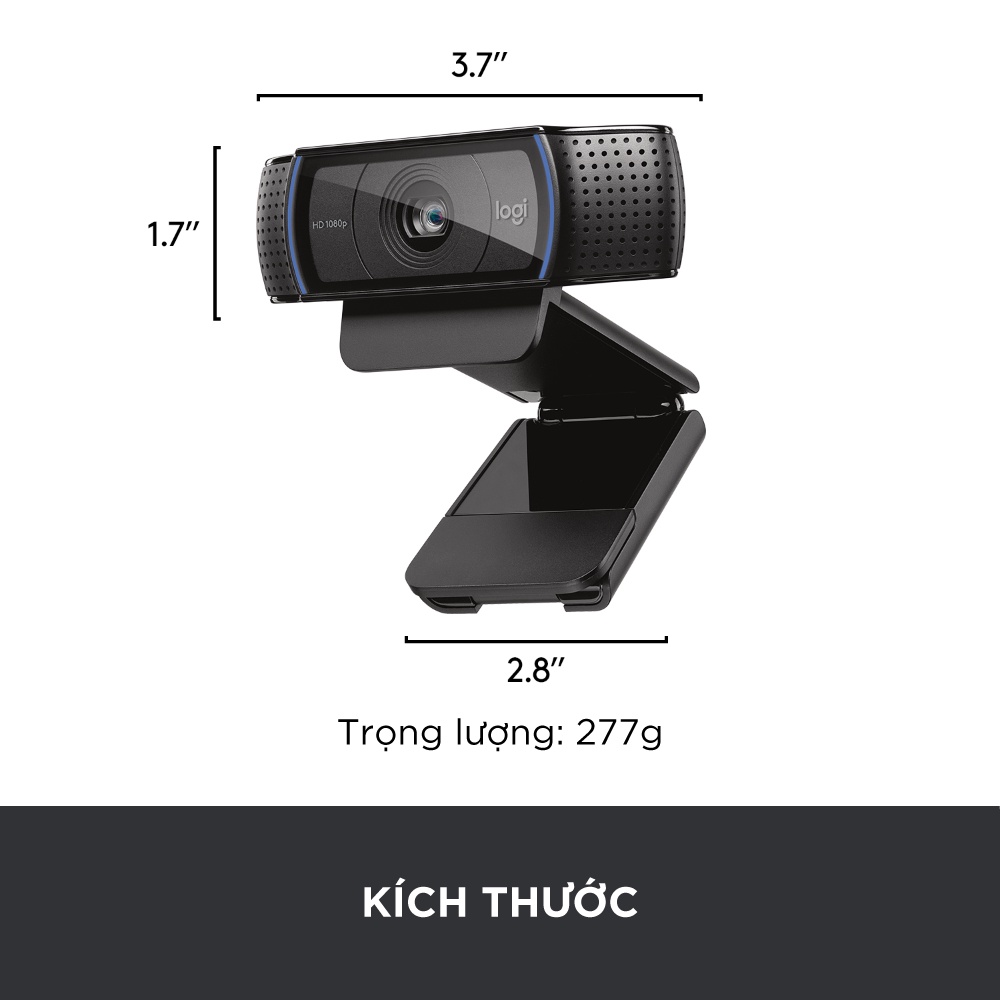 [Mã ELMALL10 giảm 10% đơn 500K] Webcam Logitech C920 Pro Full HD 1080p 30FPS - mic kép to rõ, tự động lấy nét HD