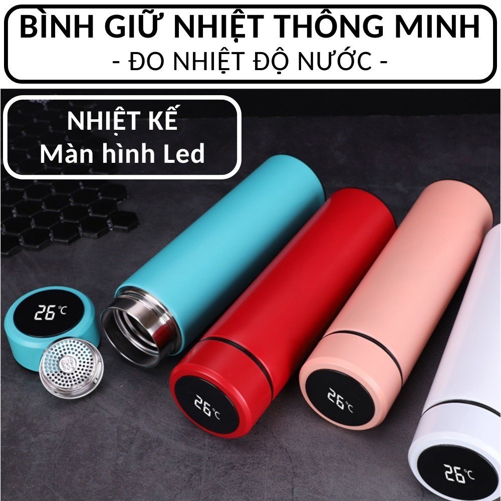 Bình Giữ Nhiệt Có Nắp Thông Minh Cảm Ứng Nhiệt Độ Inox Cao Cấp 500ml ( Giao Gẫu Nhiên )