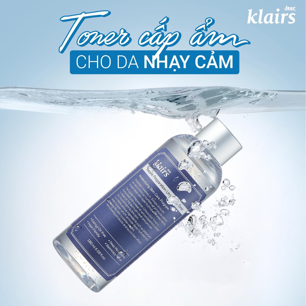 SAMPLE Nước Hoa Hồng Dưỡng Ẩm Dears,Klairs Supple Preparation Unscented Toner 3ml