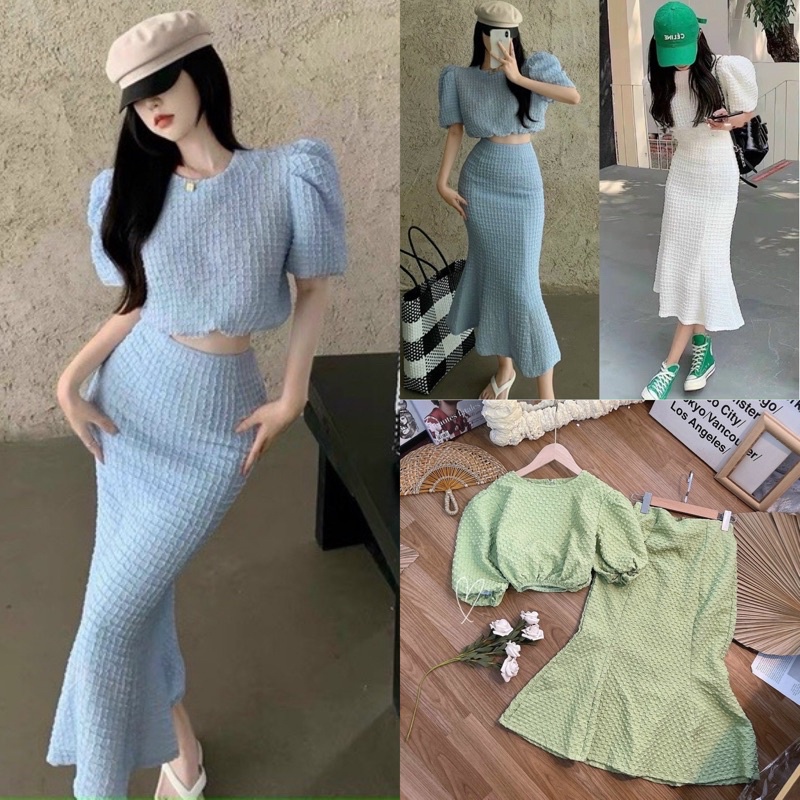 SET ÁO TAY PHỒNG KÈM CHÂN VÁY ĐUÔI CÁ