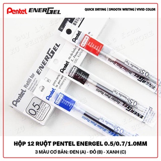 Combo 12 Ruột Pentel Energel 0.5/0.7/1.0mm - Xanh, đỏ, đen [Hàng Chính Hãng]