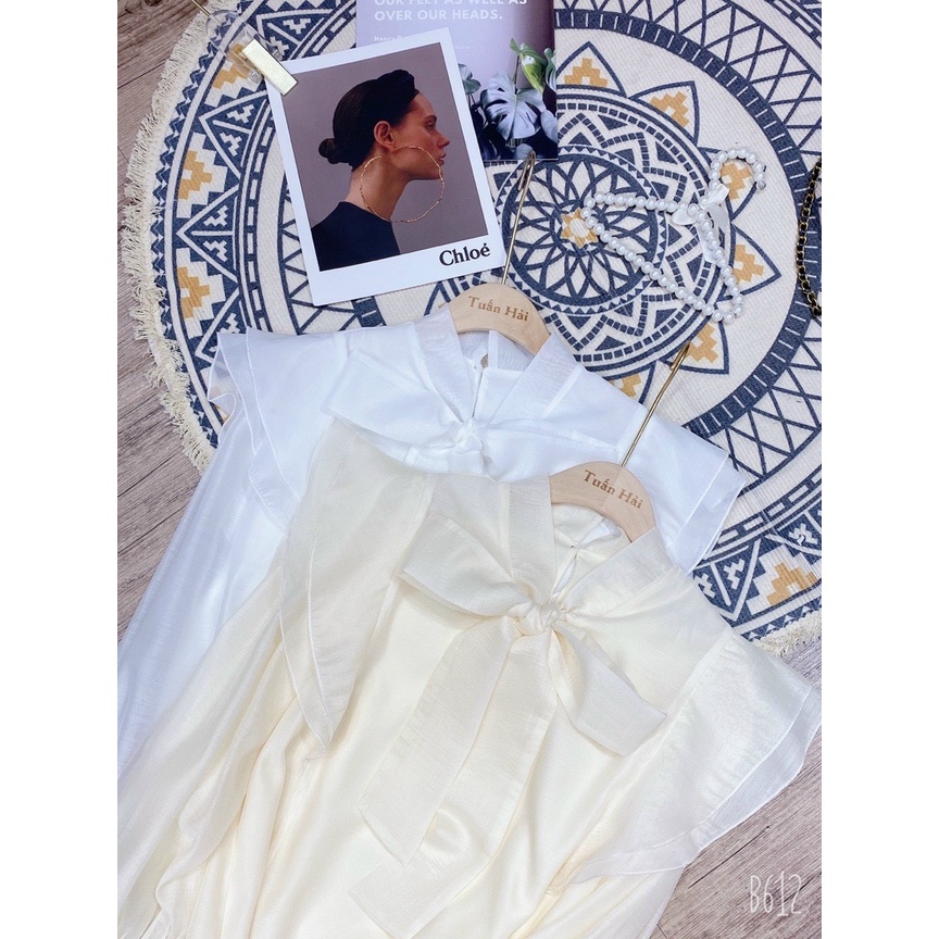 Áo sơ mi nơ vai viền bèo siêu xinh - Hàng L1