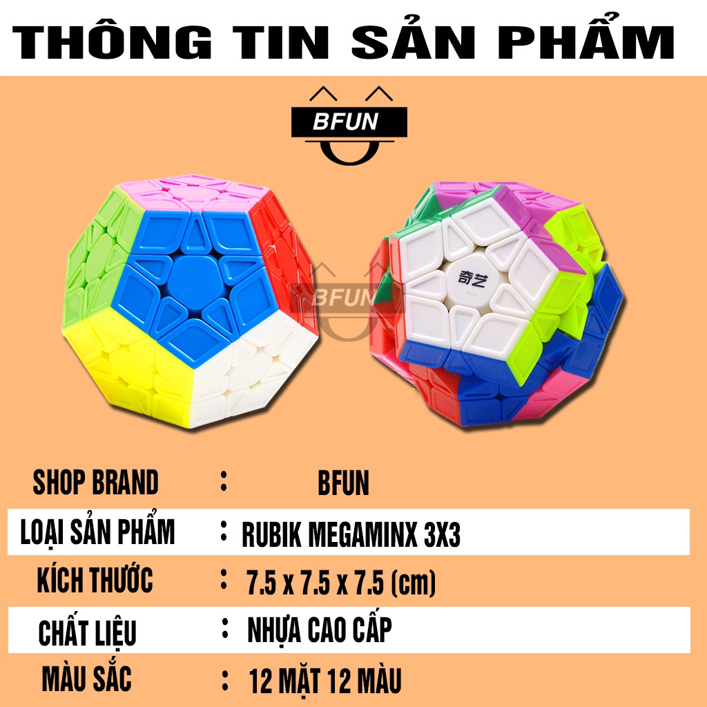 Rubik Biến Thể MEGAMINX 3x3 LOẠI TỐT (Chìm) - Rubik 12 Mặt Xoay Trơn, Đồ Chơi Phát Triển Trí Tuệ BFUN(shop có rubik 3x3)