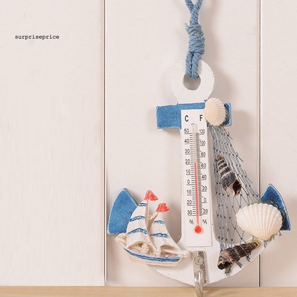 Móc treo tường hình mỏ neo bằng gỗ có nhiệt kế