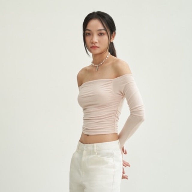 BLACK/PINKY TOP - Áo trễ vai nhún eo 2 lớp- Whitelies Shop
