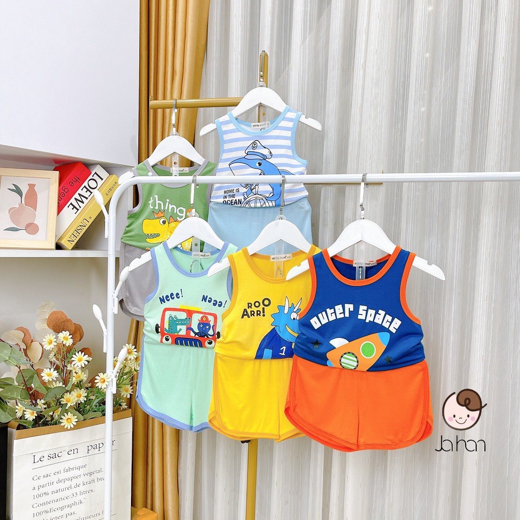Bộ ba lỗ xách nách đảo khủng long tiền sử cho bé trai bé gái chất liệu thun lạnh cao cấp ATKID Việt Nam