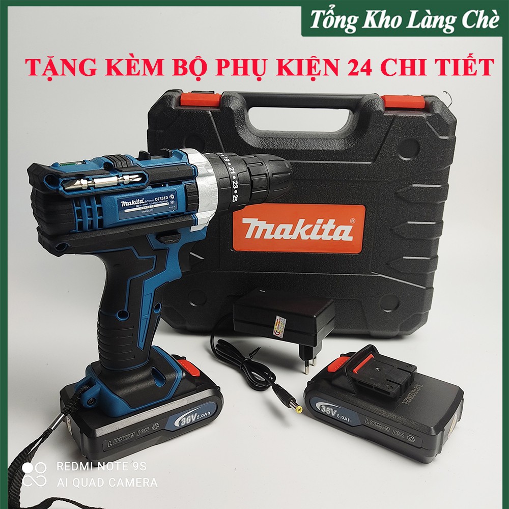 Máy Khoan Pin, Bắn Vít Makita 36V - 3 Chế Độ Khoan - Bộ Phụ Kiện 24 Ch Tiết Đi Kèm