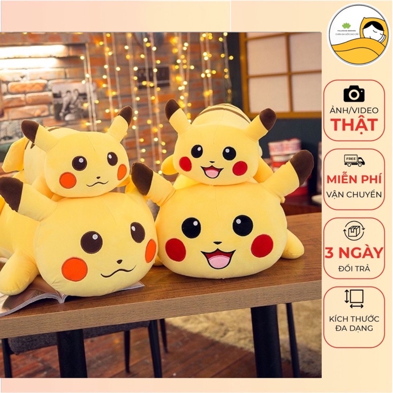 Gối Ôm Gấu Bông Pikachu Đáng Yêu Vải Nhung Co Dãn 4 Chiều Hàng Cao Cấp