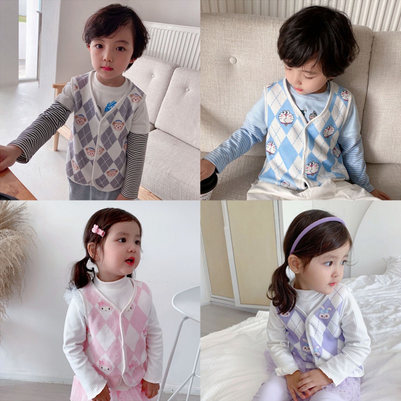 Áo Khoác Sát Nách In Hoạt Hình Kiểu Hàn Quốc Dễ Thương Cho Bé