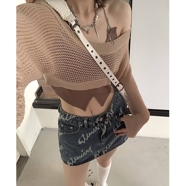 Porozi  Trang phục  áo lửng hai dây/ áo khoác tay dài thời trang Hàn Quốc quyến rũ cho nữ