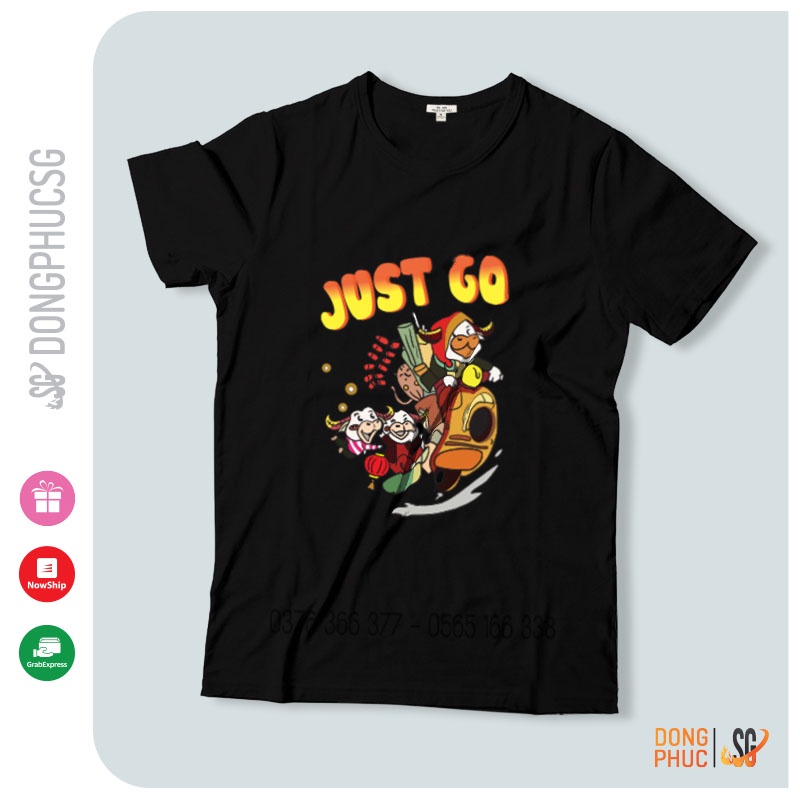 Áo thun nhóm Just go Thun cổ tròn mềm mịn form unisex nam nữ tay ngắn màu đen cá tính GD216D | SG