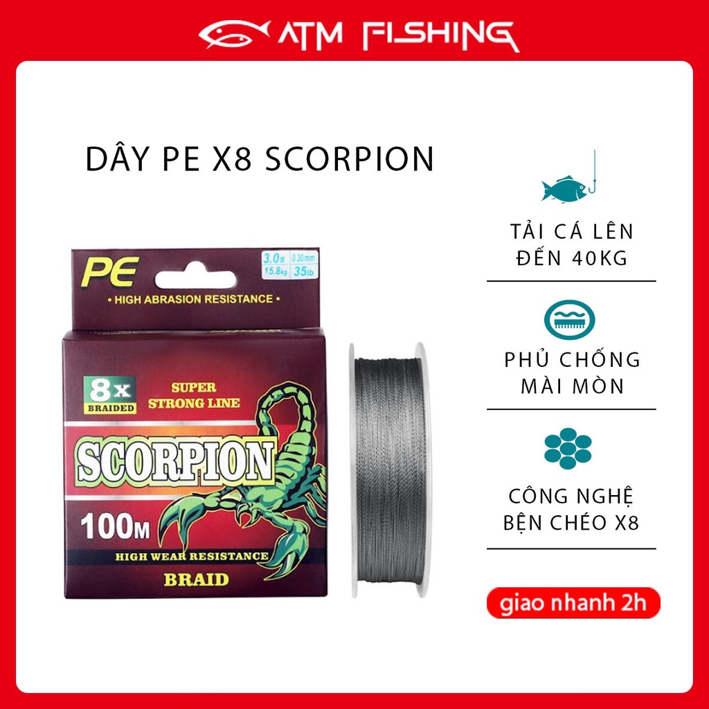 Dây Dù Câu Cá Pe X8 Scorpion 100M Siêu Bền Chống Mài Mòn Tải Cá 46Kg