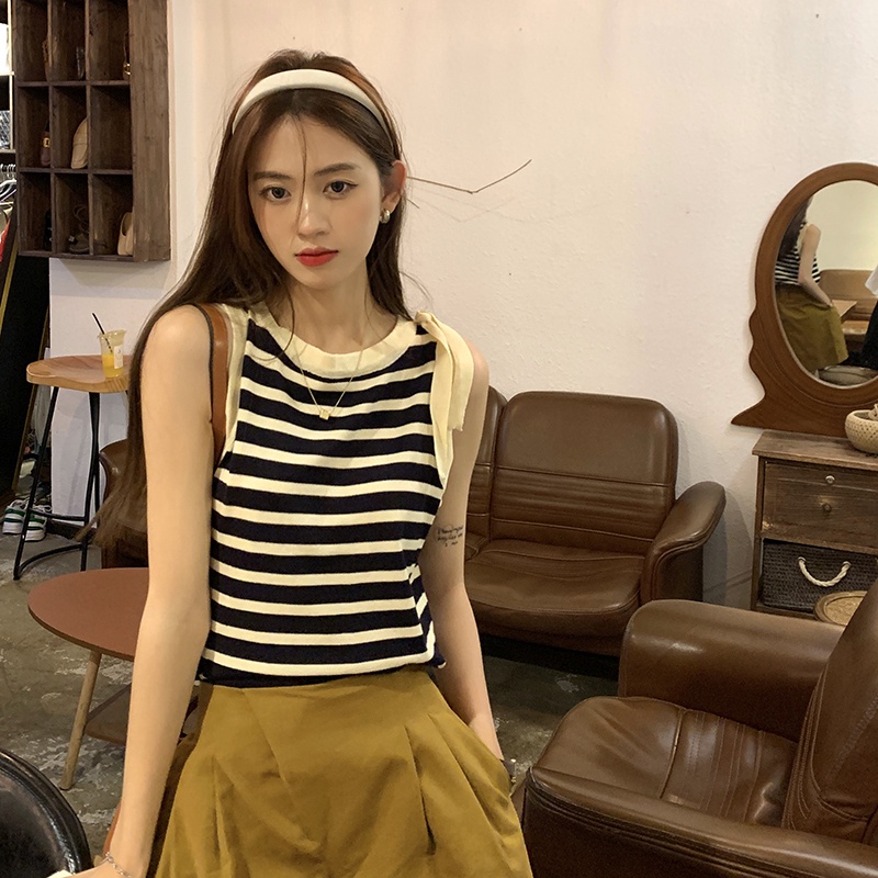 Áo dệt kim NZN không tay dáng ôm họa tiết kẻ sọc thời trang mùa hè cho nữ