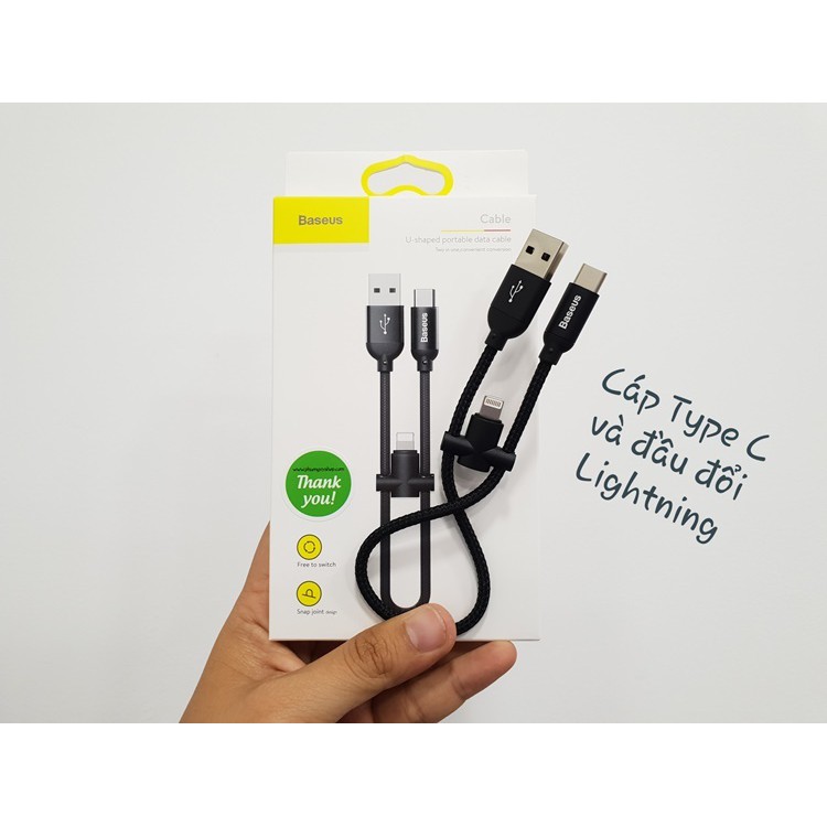 Cáp Sạc Nhanh Baseus U-Shaped Portable Dây Ngắn 23cm Cổng Type C Có Tích Hợp Thêm Cổng Lightning/Hoặc Micro USB