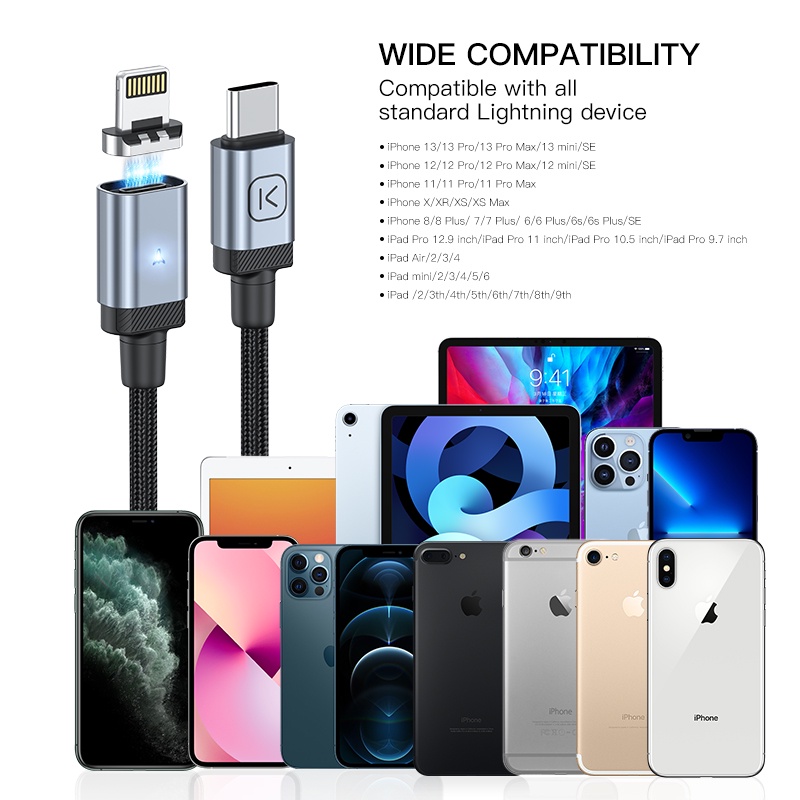 Dây Cáp KUULAA 65W LED USB C Từ Tính 27W Type C Sang Lightning PD Cho Huawei Xiaomi Samsung iPhone 14 13