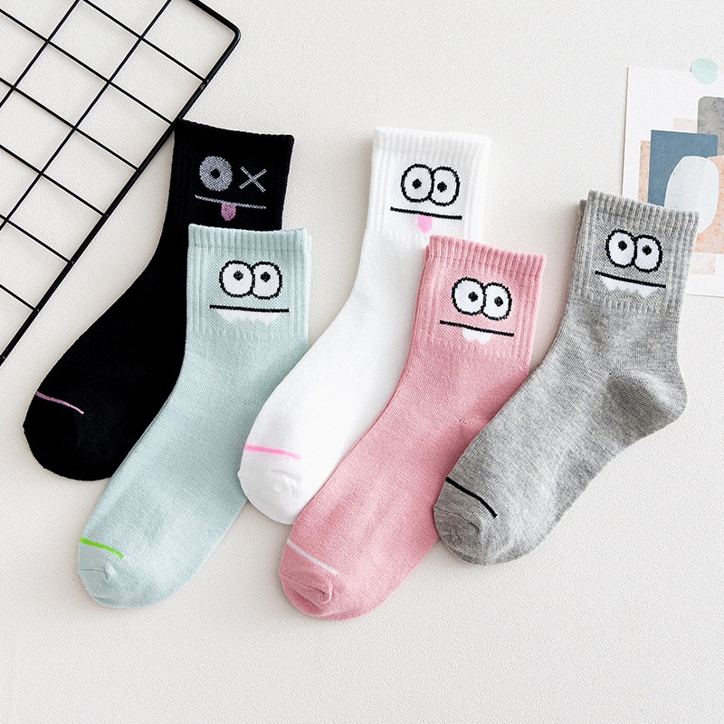Tất Cổ Cao, Vớ Cổ Cao Hàn Quốc Họa Tiết Mắt To Dễ Thương Phong Cách Co Giãn 4 Chiều