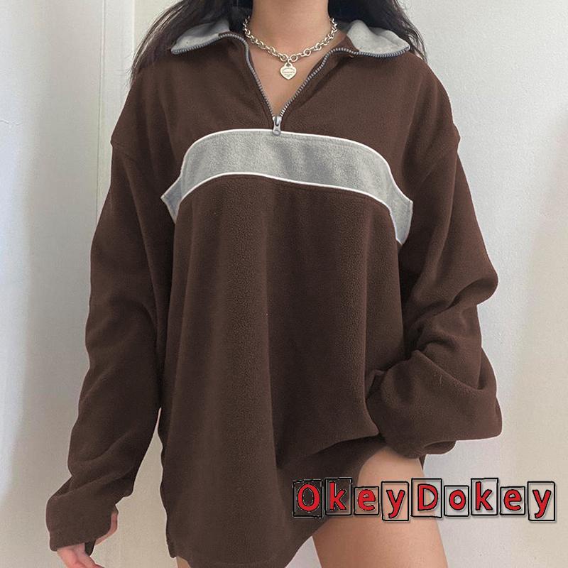 Áo Sweater ODokey-y2k Tay Dài Cổ Bẻ Dáng Rộng Có Khóa Kéo Thời Trang Thu Đông Cho Nữ