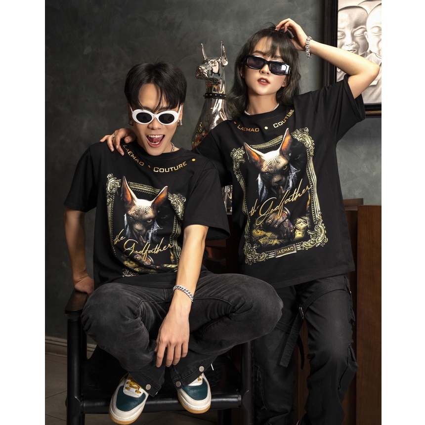 Áo thun LAEMAO chất liệu cotton tay lỡ form oversize MAFIA SPHYNX