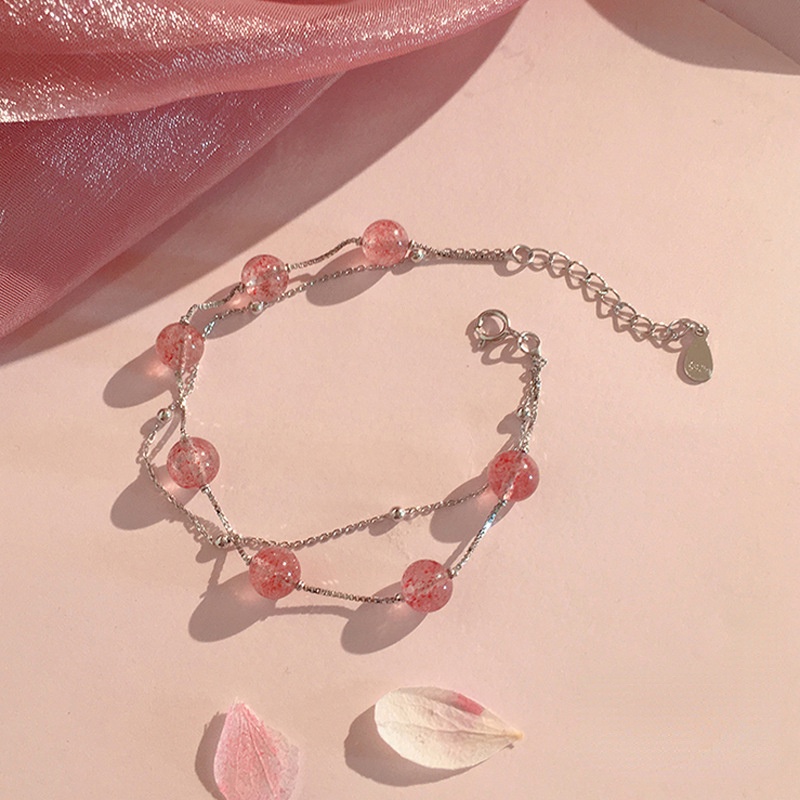 Vòng tay nữ đơn giản Phiên bản Hàn Quốc Vòng tay hai lớp pha lê màu hồng