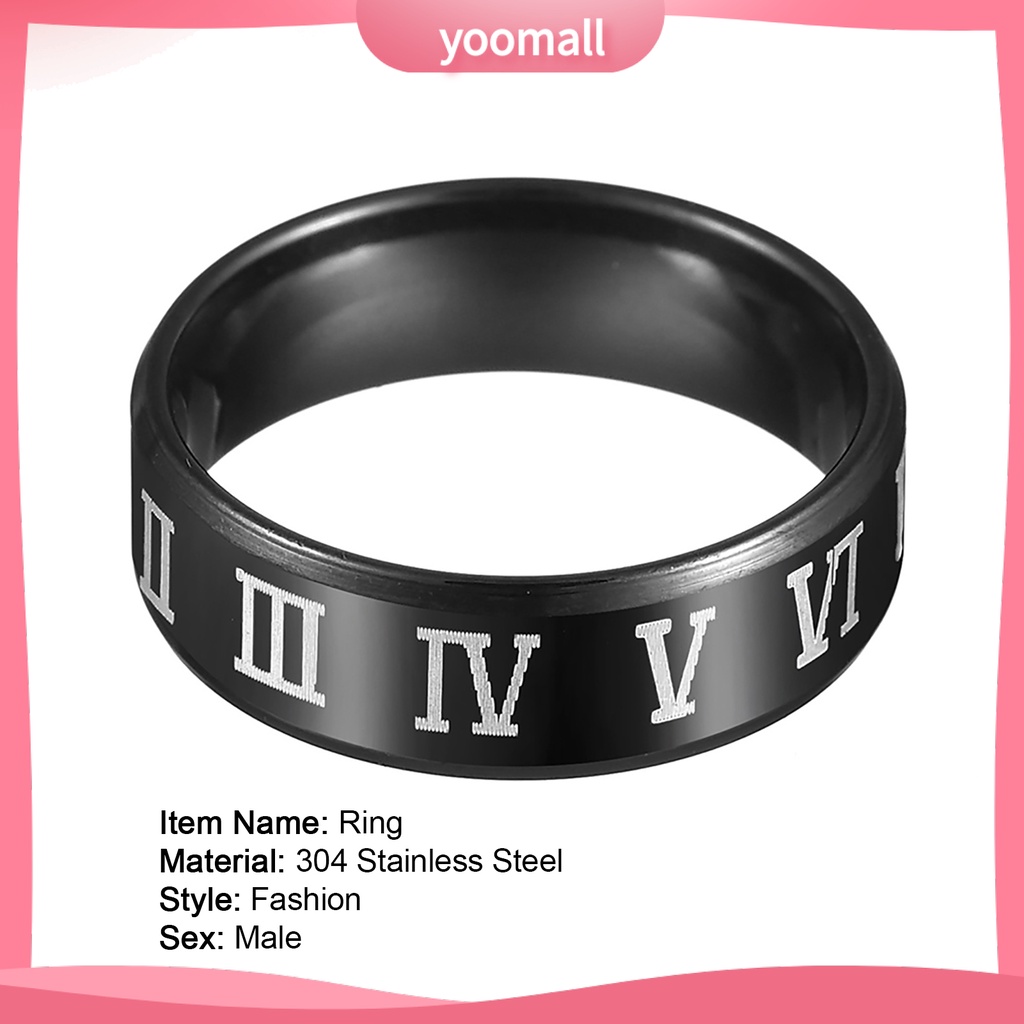 Nhẫn Thép Không Gỉ In Số La Mã Sang Trọng Cho Nam