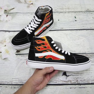 [ Free ship] Giày thể thao old skool lửa đen trắng cổ cao siêu cá tính