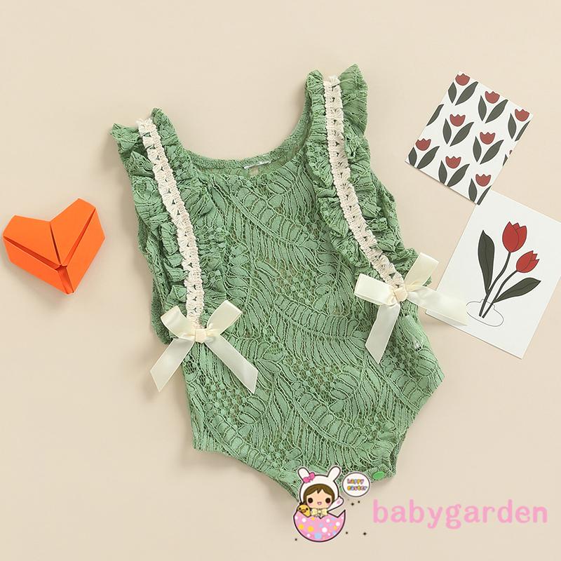 Bộ Áo Liền Quần Cổ Tròn Không Tay Phối Ren Dành Cho Bé Gái 0-18 Tháng Tuổi