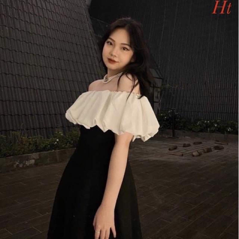 Váy trễ vai phối màu HT12