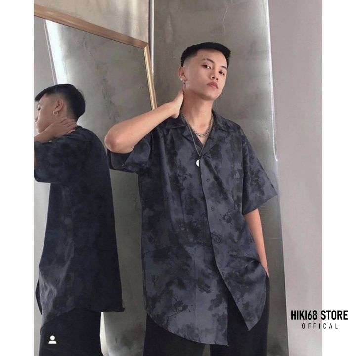 Áo Sơ Mi Cộc Tay Họa Tiết Loang Unisex/Áo Sơ Mi Tay Lỡ Có Cổ Trẻ Trung Năng Động | BigBuy360 - bigbuy360.vn