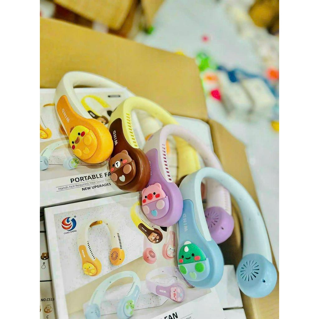 Quạt Đeo Cổ Mini Không Cánh Hình Thú 3D - Quạt Mini Cho Người Lớn/Bé Sạc Tích Điện Dụng Lượng Pin 4000mAH 3 Cấp Độ Gió