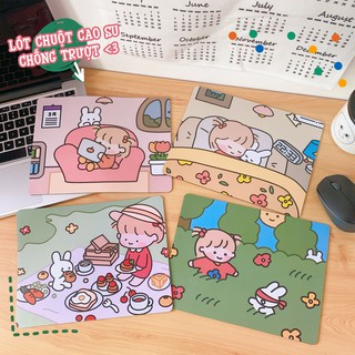 Miếng Lót Chuột Cô Gái Yumi & Thỏ Dễ Thương Bàn Di Chuột Mouse Pad Chống Trượt Chống Nước Cho Máy Tính  - RosyPosy