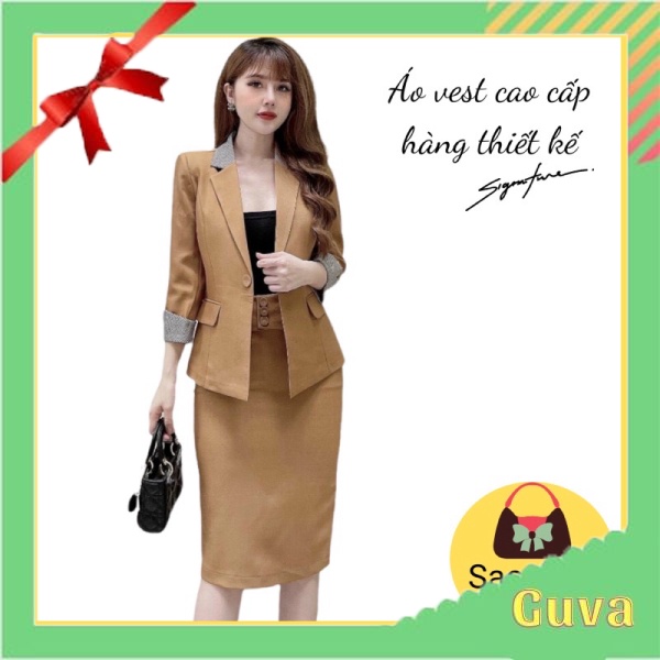 Áo vest nữ tay lỡ dáng áo vét ngắn cổ áo thiết kế pha kẻ trẻ trung lịch sự