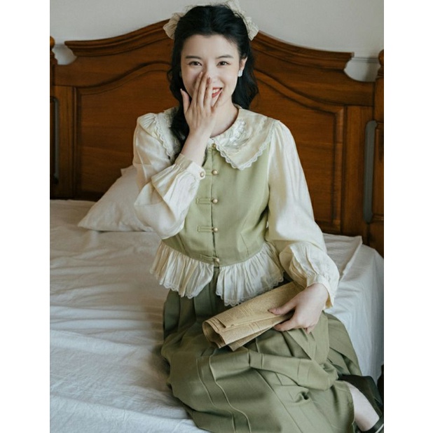 Set Đầm Vintage Màu Xanh Lá Thanh Lịch Nàng Thơ Của Mùa Xuân 2022
