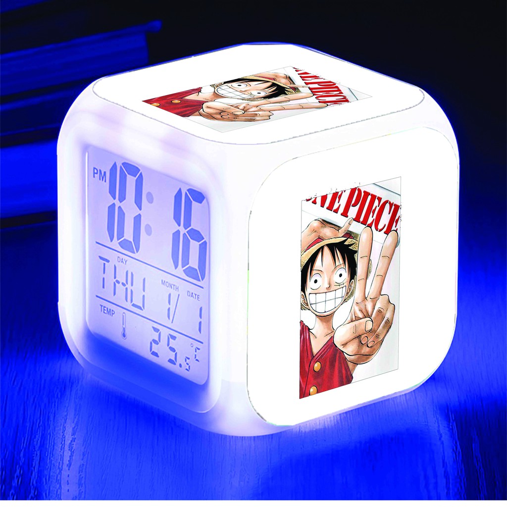 Đồng hồ báo thức để bàn in hình ONE PIECE ĐẢO HẢI TẶC chibi anime đèn LED đổi màu