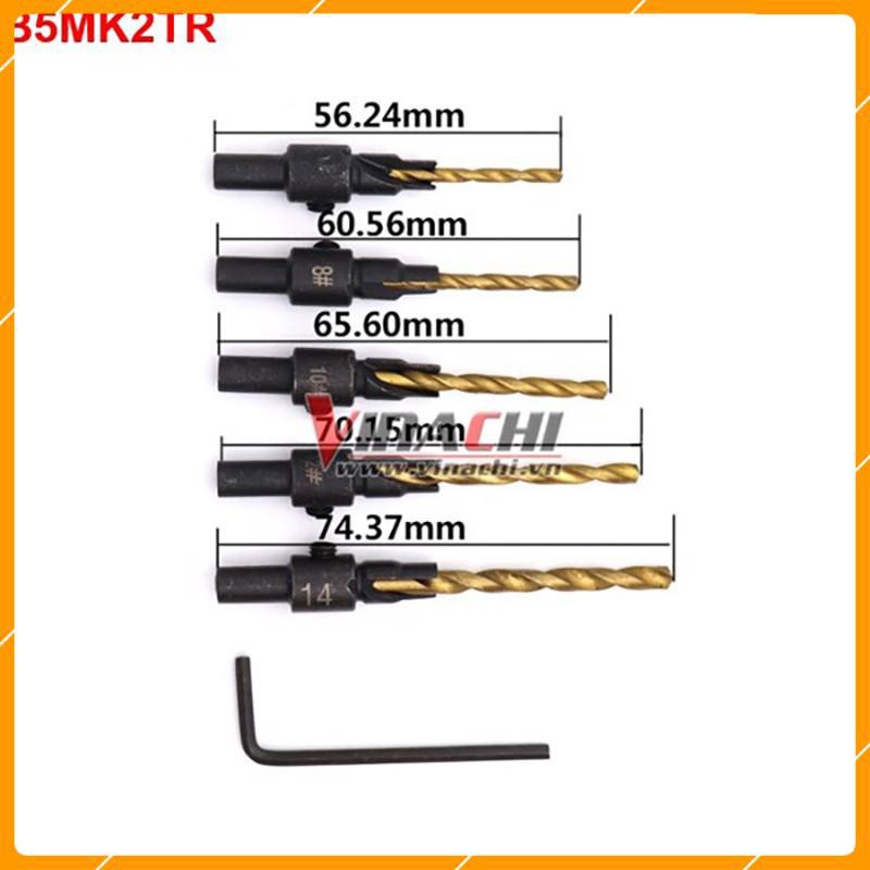 Bộ 5 mũi khoan 2 tầng- gồm 3 phần riêng biệt là mũ vít, thân vít trơn và thân mũi ren