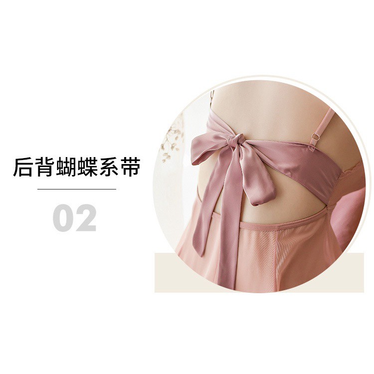 Váy ngủ  2 dây xuyên thấu cao cấp gợi cảm 5308 dây buộc sau lưng siêu xinh