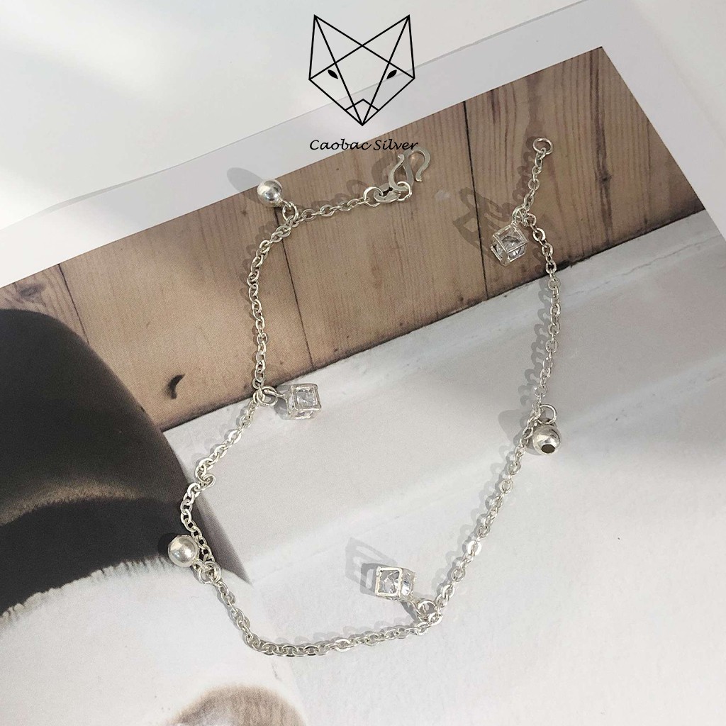 Vòng Tay Lắc Chân Bạc Nữ CaoBac Silver S925 Thiết Kế Ô Lập Phương Chuông Bi Độc Đáo Cá Tính Cho Bạn Gái