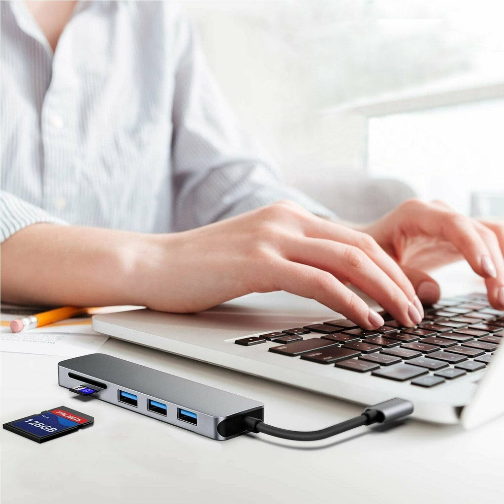 Hub Chuyển Đổi 6 Trong 1 Type-C Sang HDMI 4K PD TF RJ45 USB3.0 USB C Hub