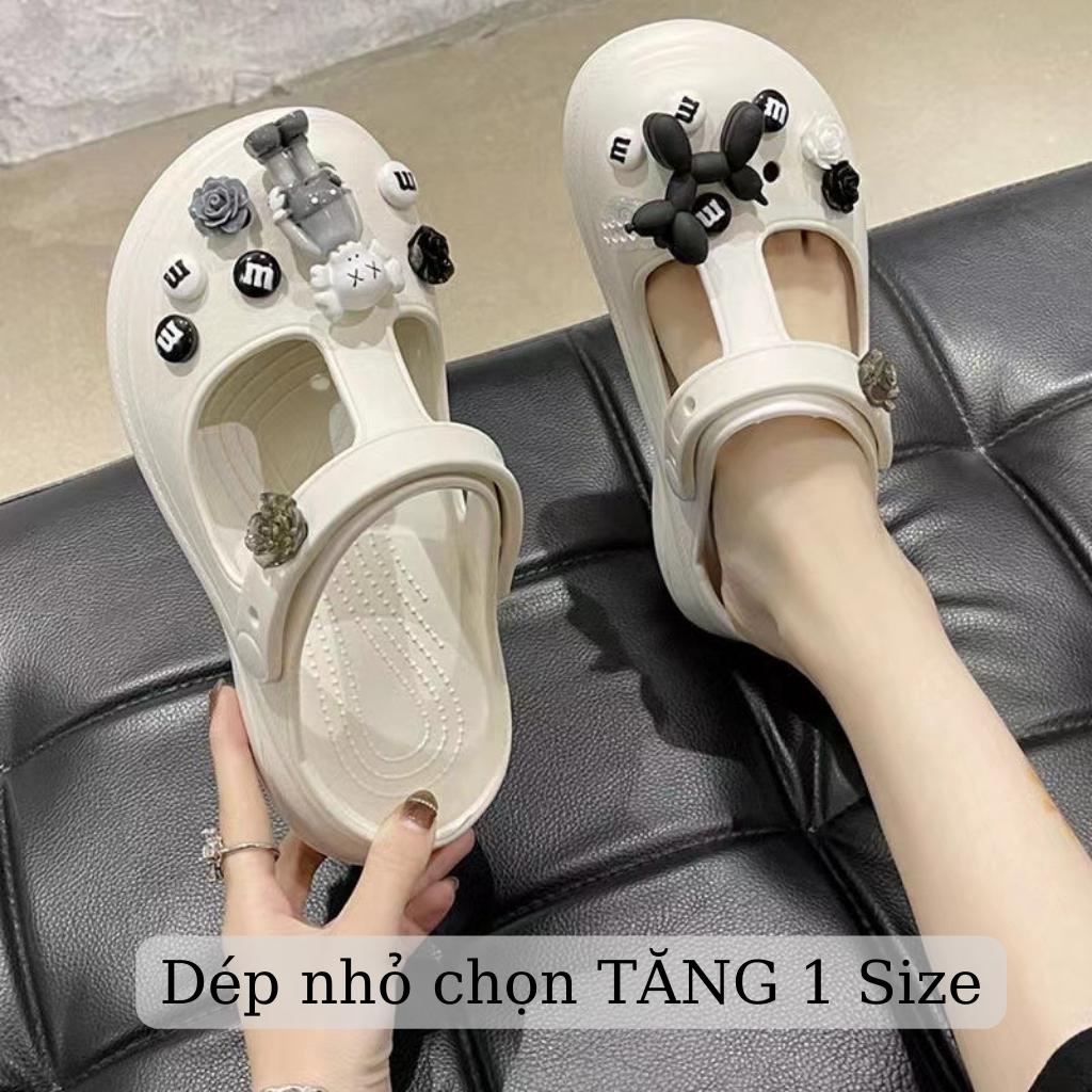 Dép Cross Sandal Đế Dày Siêu Nhẹ, Tặng Kèm 12 Hình Gắn Kaws 3D [ Sục Khoét] Chọn Tăng 1 Size