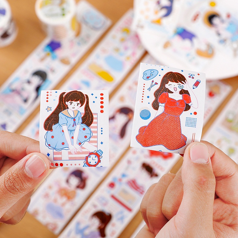 Băng Keo Washi Dán Trang Trí Sổ Tay/Nhật Ký DIY Hình Cô Gái Dễ Thương Sáng Tạo