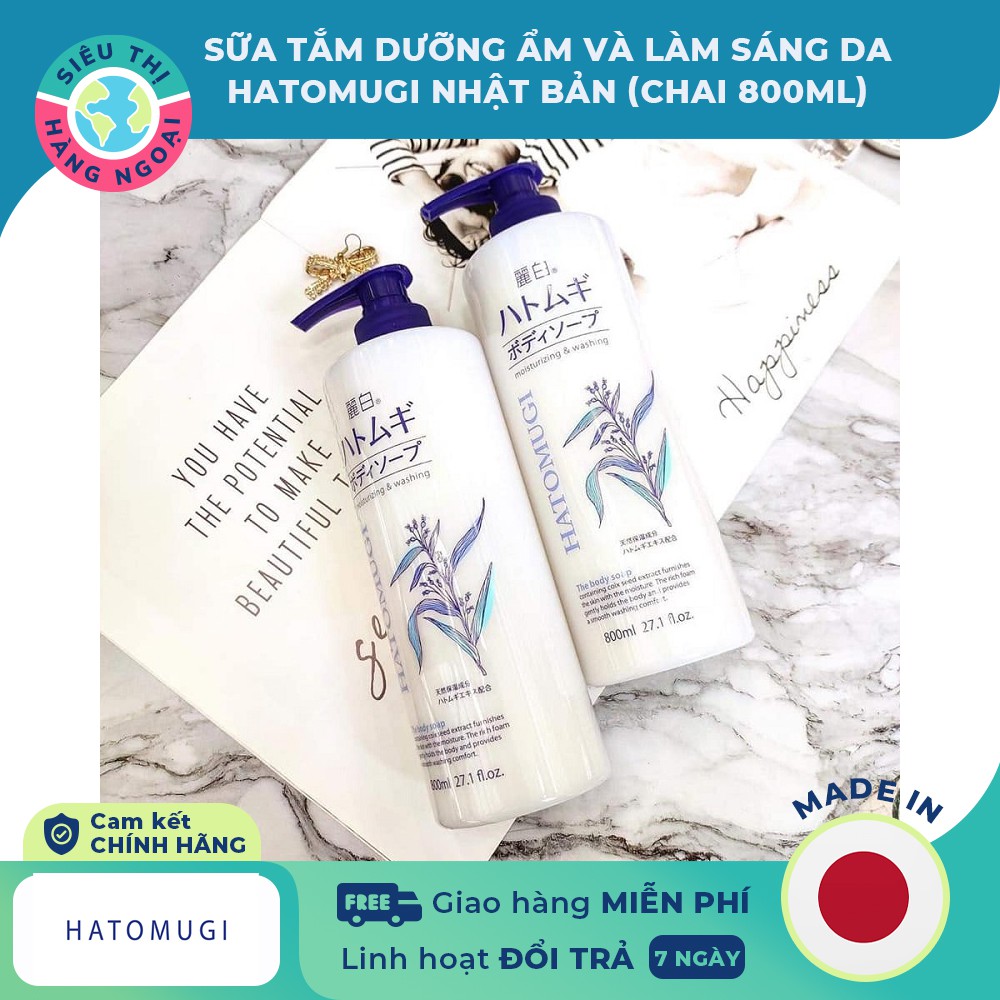 Sữa tắm Hatomugi dưỡng ẩm và làm trắng da Nhật Bản 800ml