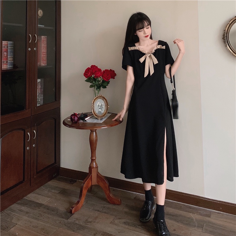 đầm dài đầm đen đầm midi váy xẻ tà váy nơ đầm cổ vuông đầm vintage váy tiểu thư sang chảnh đầm bigsize nữ váy nữ xinh váy đi chơi đầm đi tiệc đầm nữ