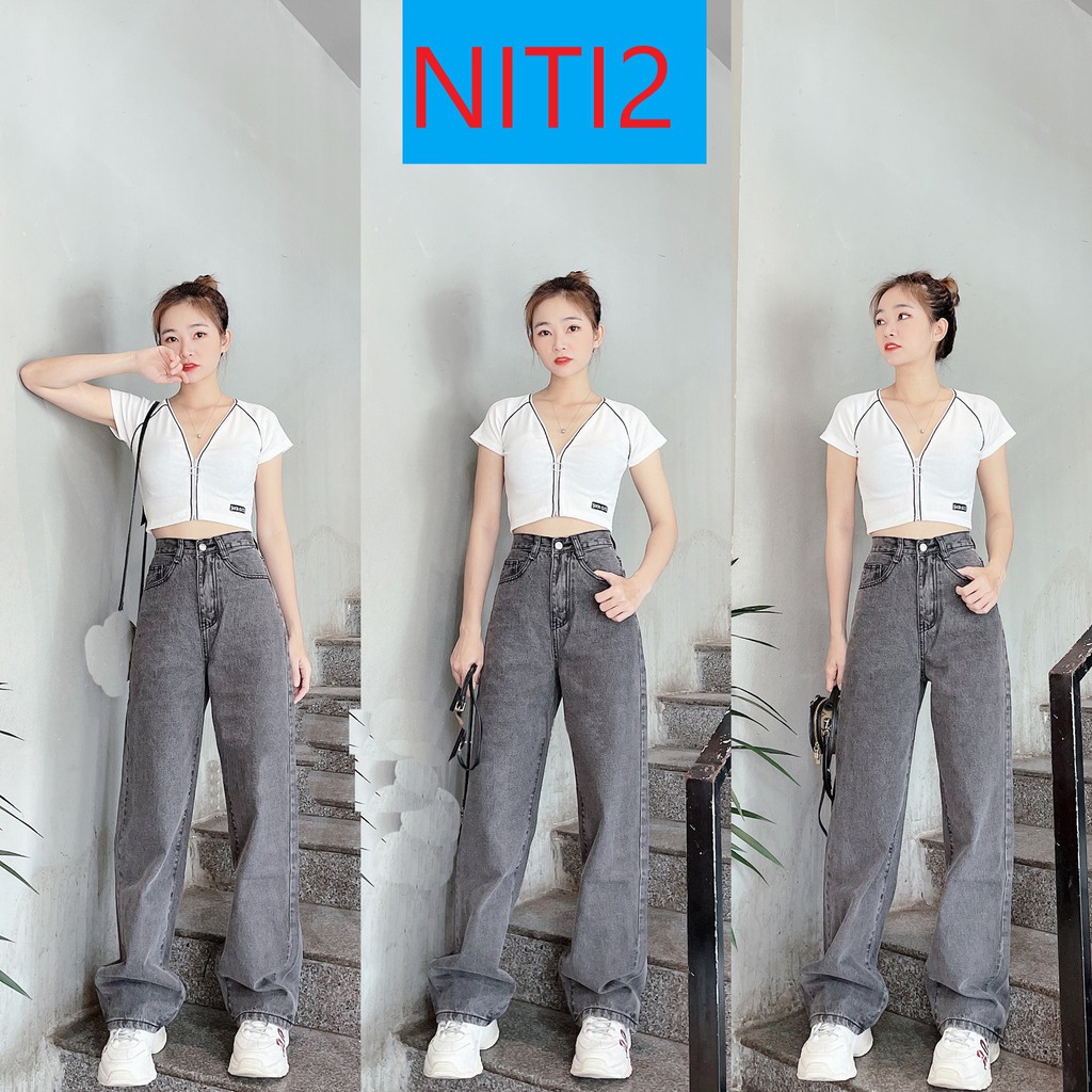 [ NY63 ] QUẦN JEAN ỐNG RỘNG NỮ LƯNG CAO LAI CUỐN MÀU XÁM CAO CẤP NITI2 FORM CHUẨN DÁNG XINH CỰC PHONG CÁCH