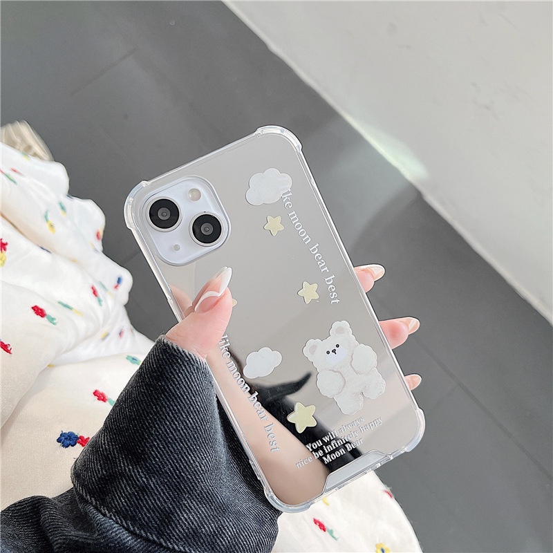 Ốp lưng iphone Ốp Điện Thoại Silicon tpu Tráng Gương In Hình Gấu Cho Iphone 13 14proPromax 11 xsmax 6/11/14pro/PLUS/PRO/MAX/MINI Dinuo case