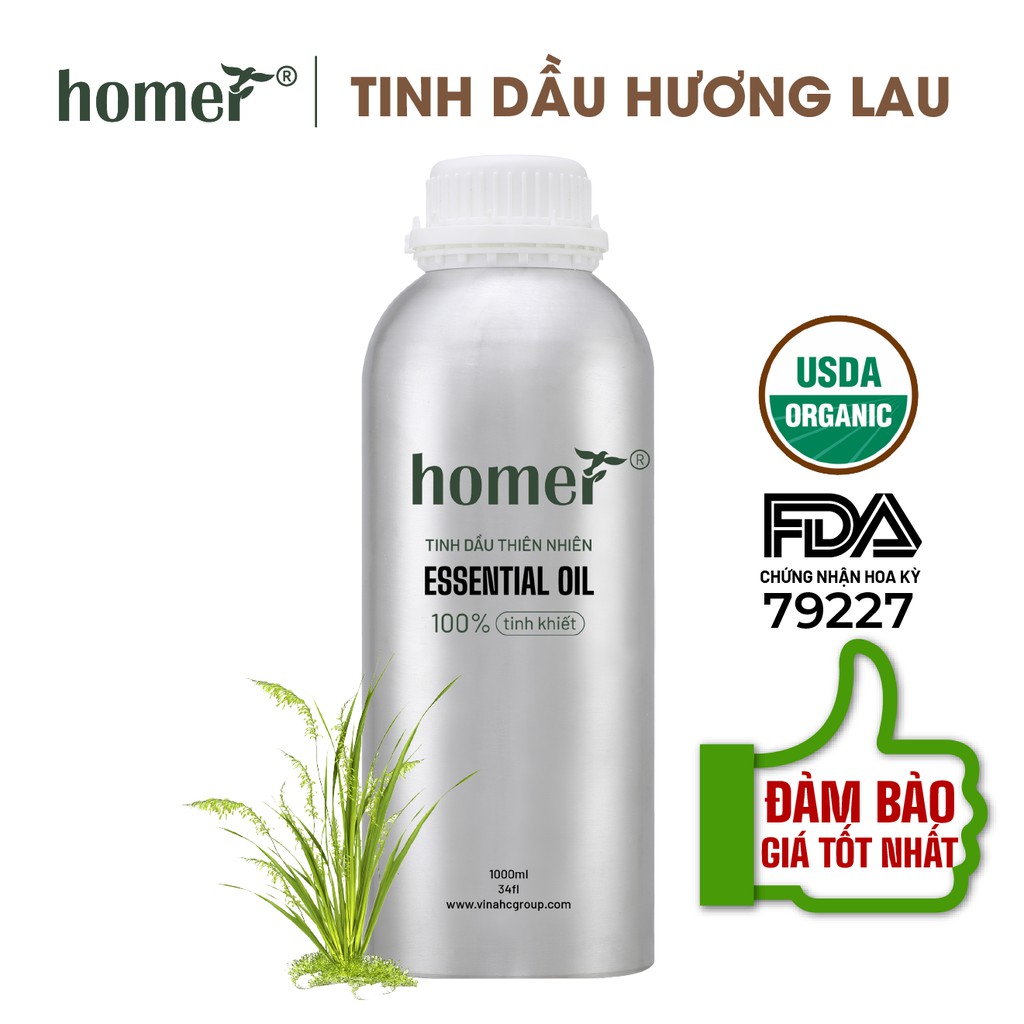 Tinh dầu Hương Lau Ấn Độ Homer 500ML/ 1L - Vetiver Essential Oil - đạt chuẩn chất lượng kiểm định