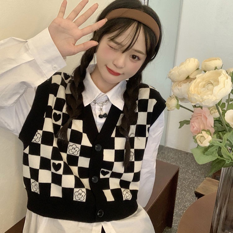 Áo khoác len không tay họa tiết kẻ sọc thời trang mùa thu mới cho nữ | BigBuy360 - bigbuy360.vn