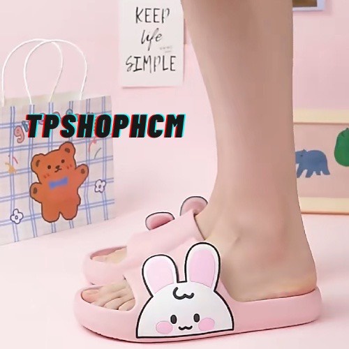 Dép Lê Bành Mì Nam Nữ Unisex Thỏ Đế Cao 3cm Quai Ngang Động Đế Trẻ Trung Năng Động