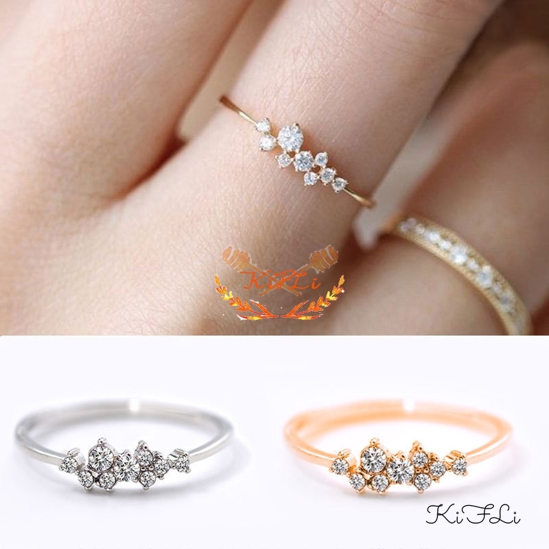 Nhẫn Nữ Mạ Bạc Sterling 925/Vàng Đồng 18K 3 Lớp Khảm Đá Zircon