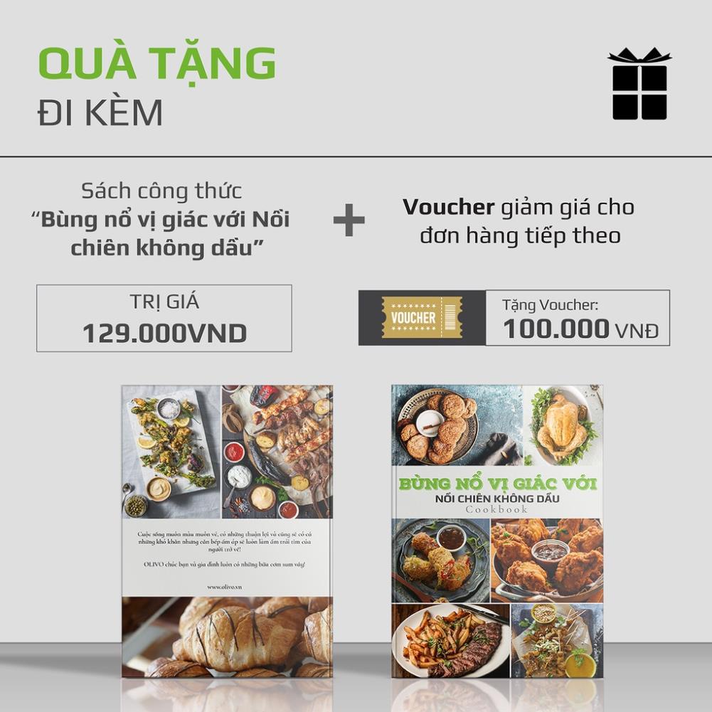 Nồi chiên không dầu điện tử Olivo AF12 - 12 lít - Tặng voucher giảm giá+ Sách HD nấu ăn